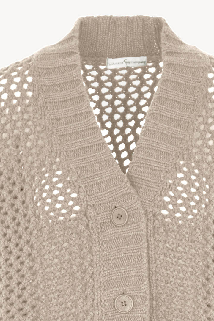 Cardigan in Punto Rete in Puro Cashmere Avena