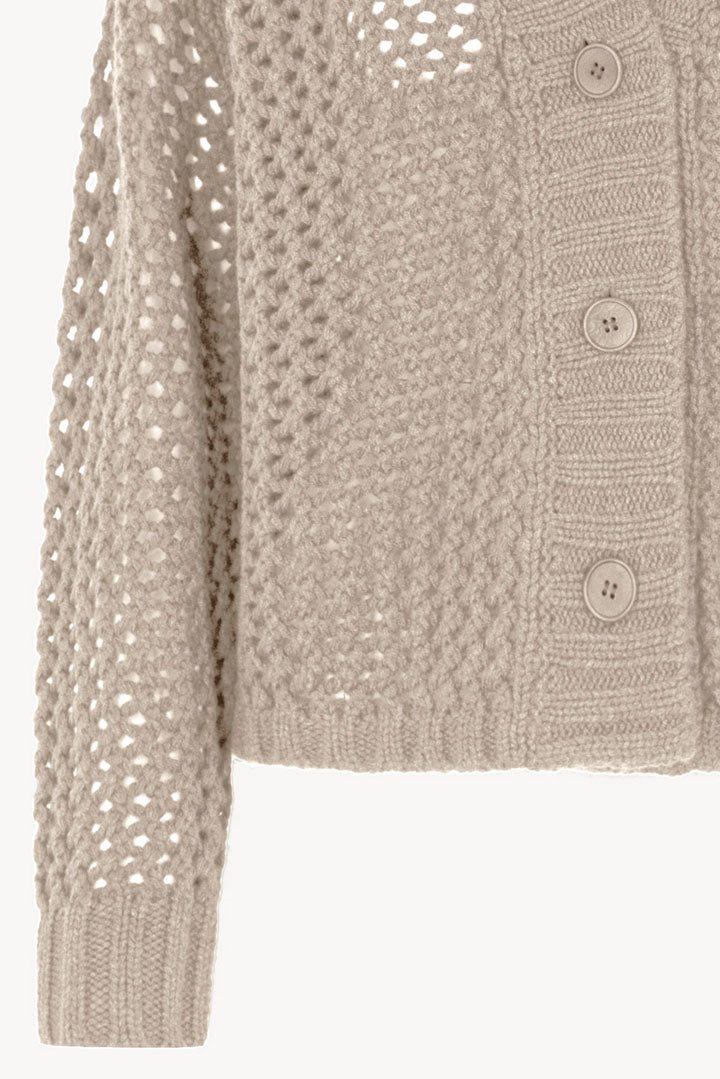 Cardigan in Punto Rete in Puro Cashmere Avena