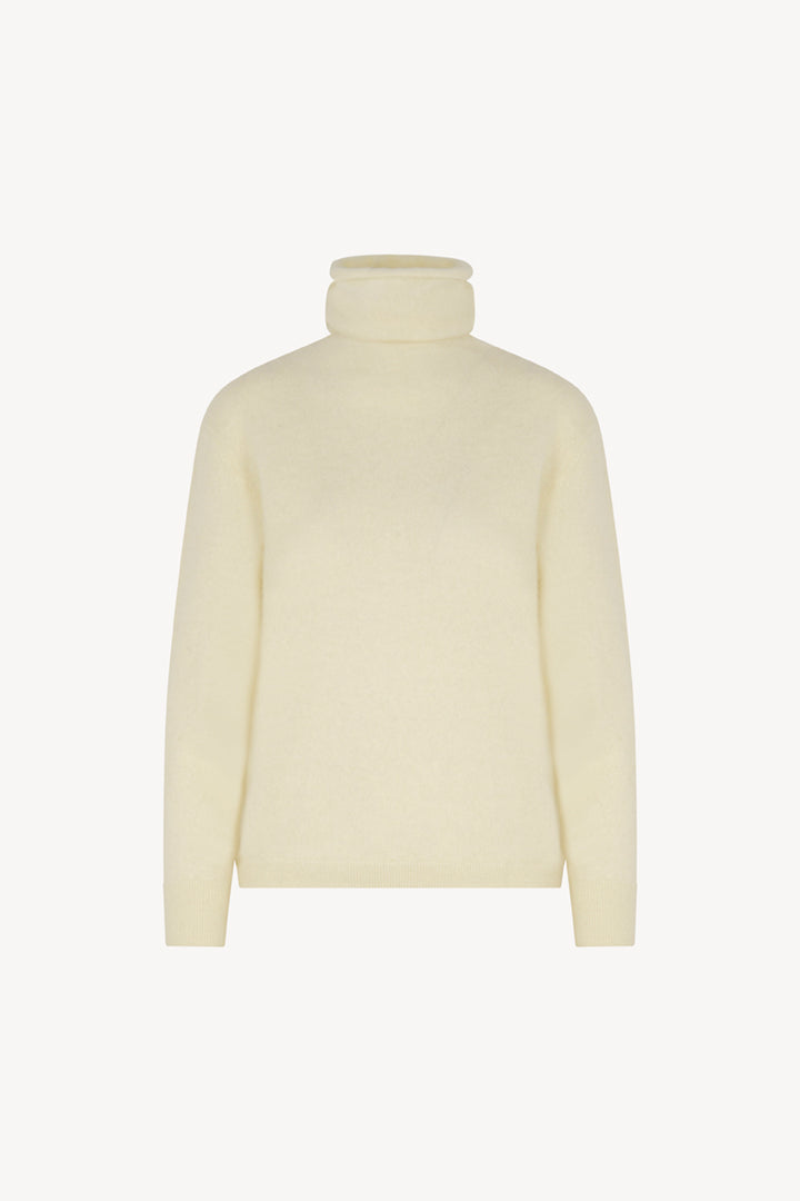 Maglia a Collo Alto in Puro Cashmere Garzato Latte
