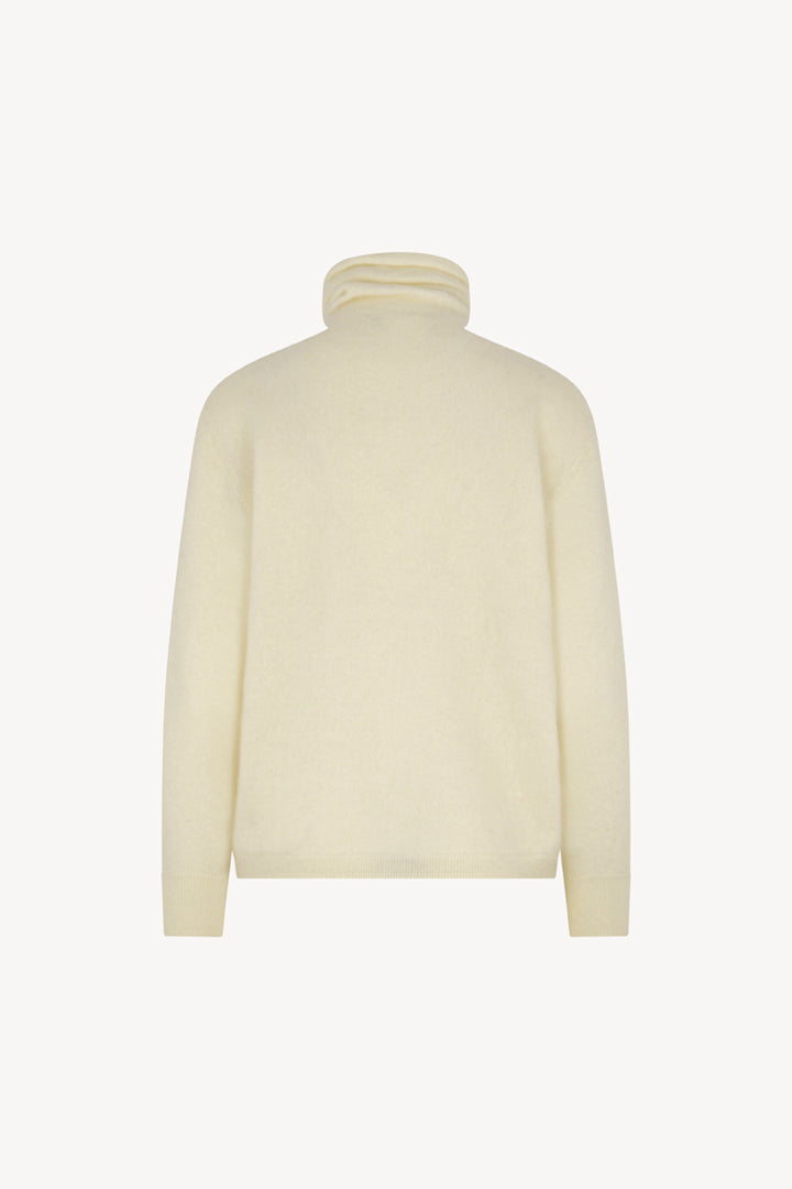 Maglia a Collo Alto in Puro Cashmere Garzato Latte