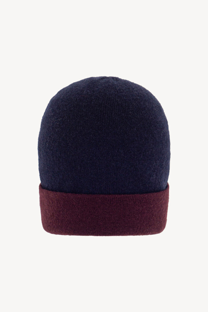 Berretto Reversibile in Puro Cashmere Notte-Acero