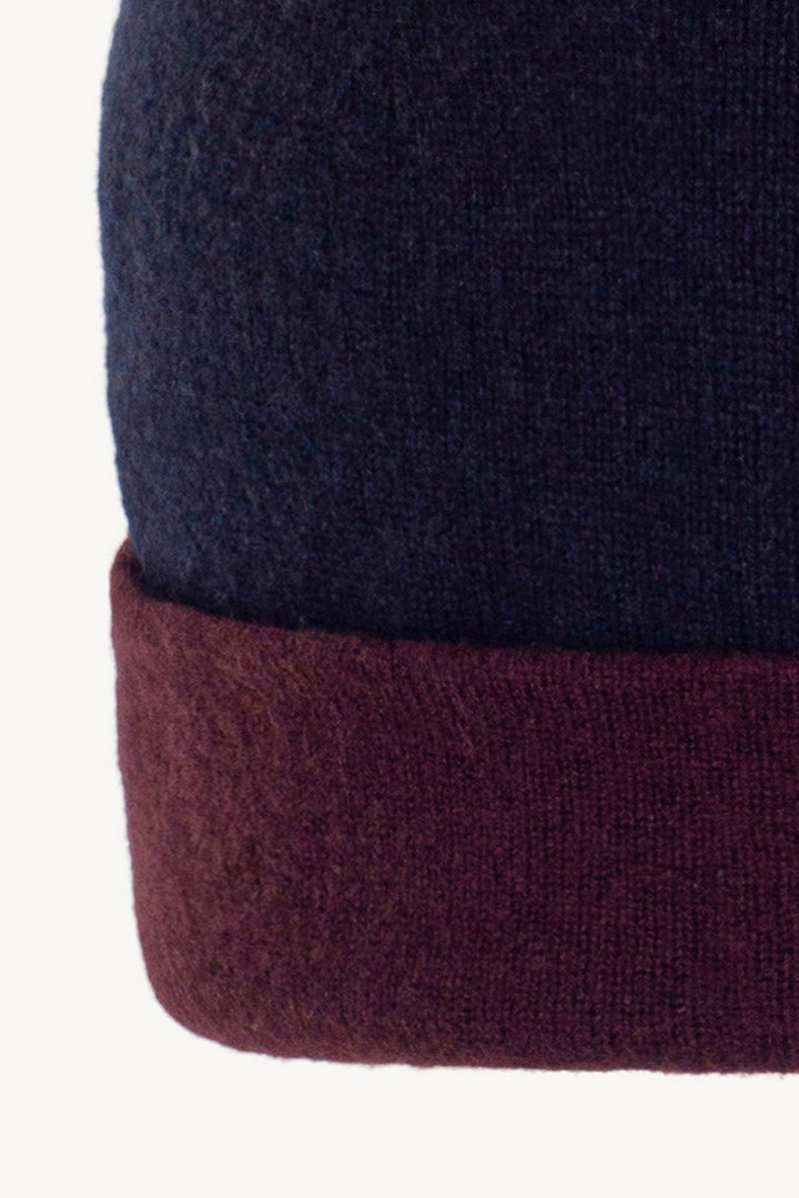 Berretto Reversibile in Puro Cashmere Notte-Acero
