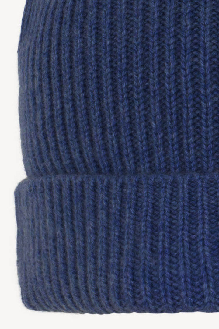 Berretto Unisex a Coste in Puro Cashmere Denim Scuro - Modello Corto
