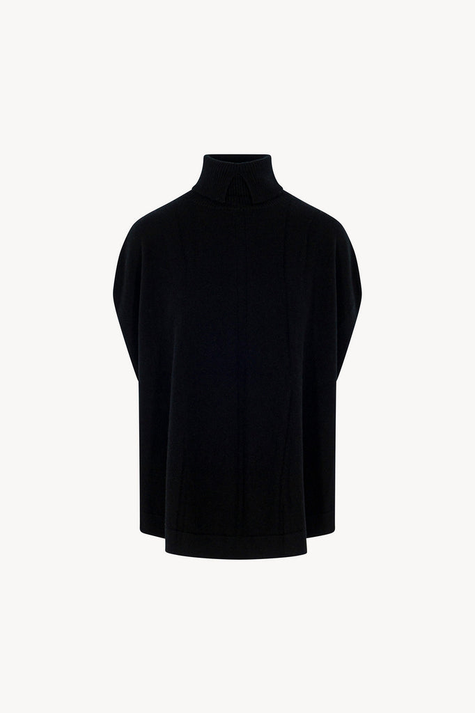 Cappa a Collo Alto con Spacchetto in Puro Cashmere Nero