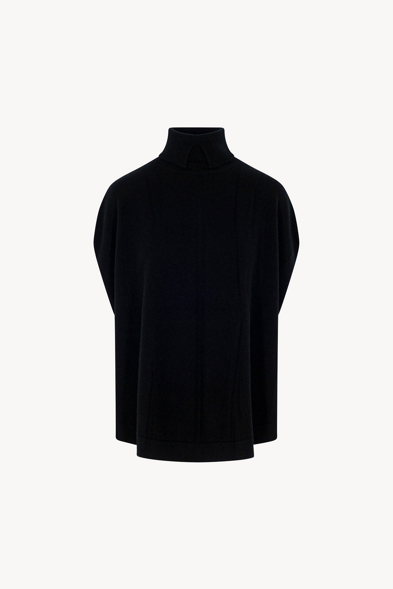 Cappa a Collo Alto con Spacchetto in Puro Cashmere Nero