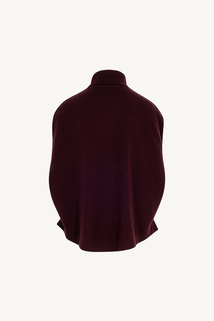 Maple Red Pure Cashmere Turtleneck Cape with Neck Slit