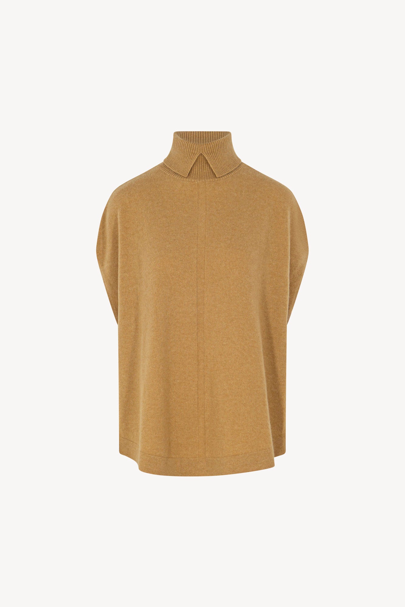 Cappa a Collo Alto con Spacchetto in Puro Cashmere Cammello