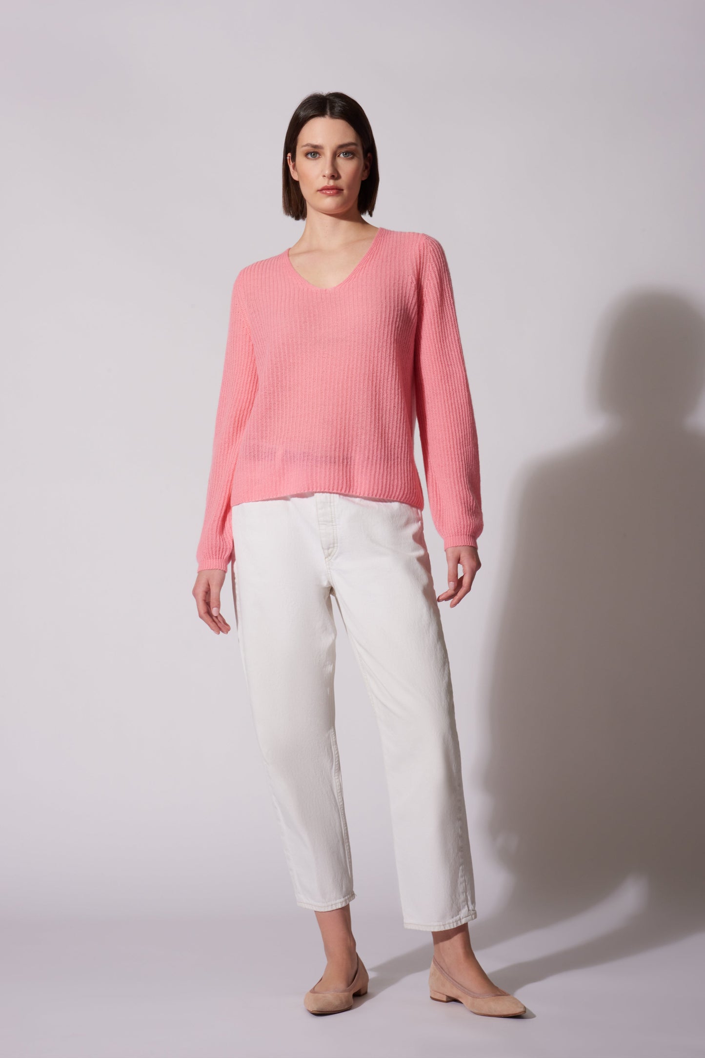 Pure Cashmere Ribbed V-Neck Sweater