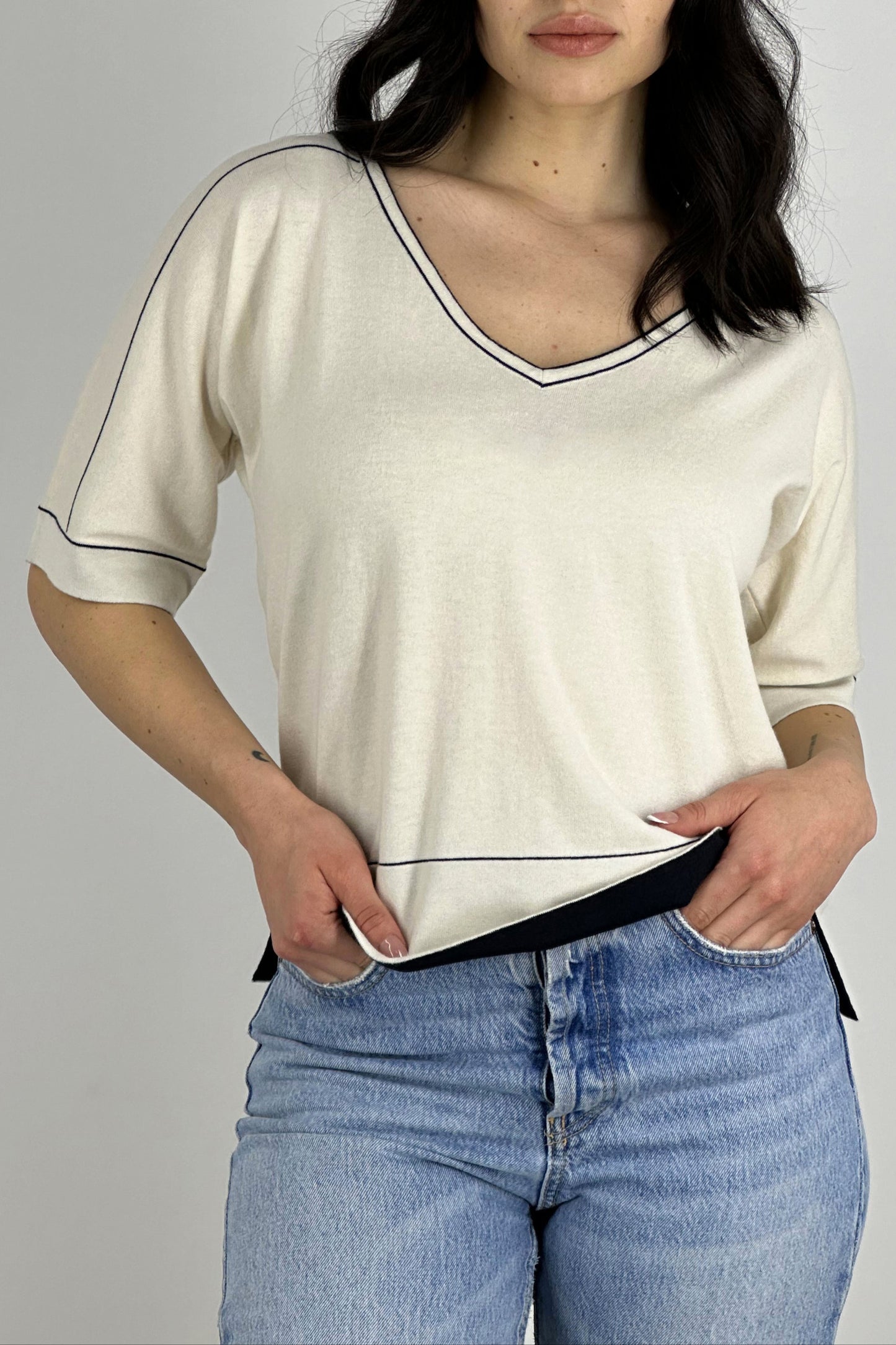 Cotton - Cashmere V-neck Kimono