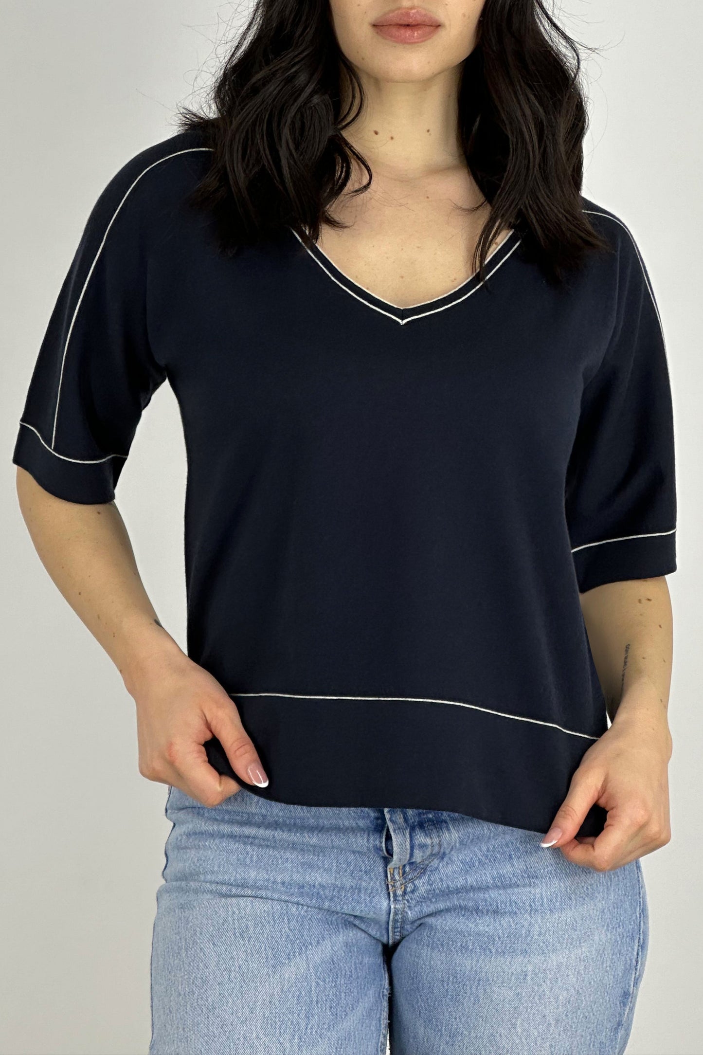 Cotton - Cashmere V-neck Kimono