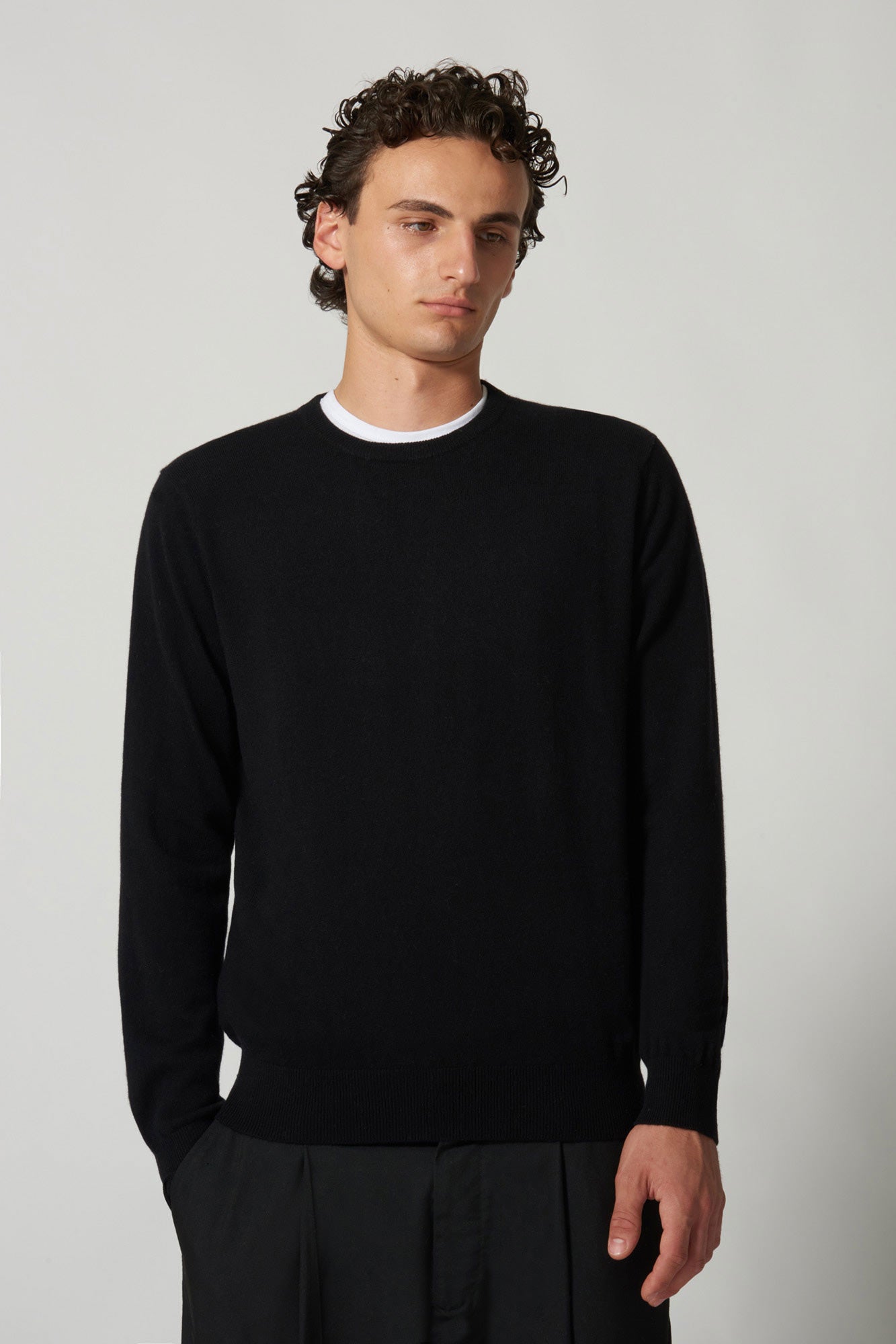 Maglia Girocollo in Puro Cashmere Nero