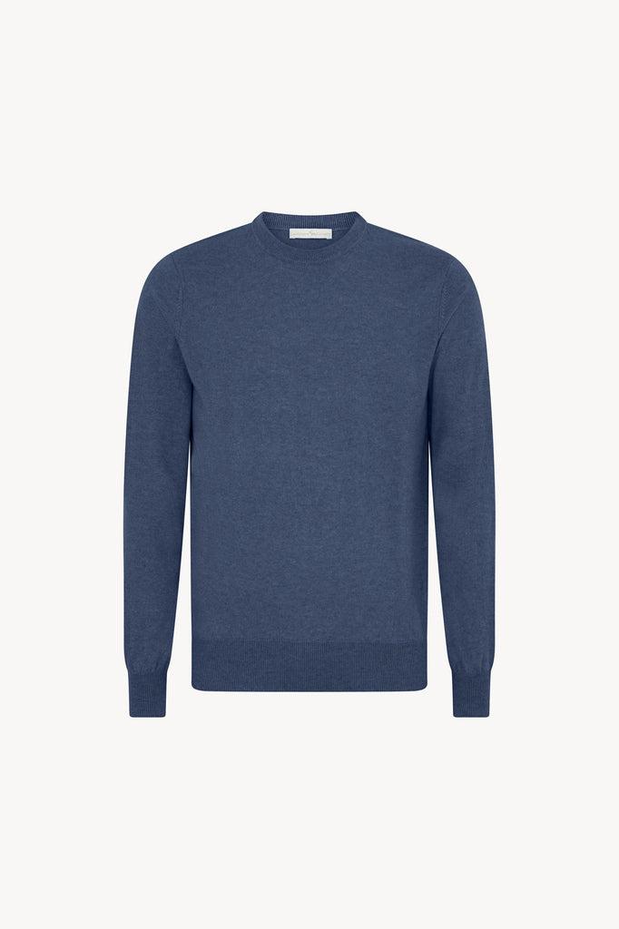 Maglia Girocollo in Puro Cashmere Denim Scuro