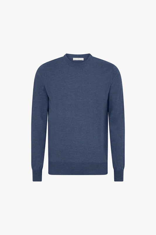 Maglia Girocollo in Puro Cashmere Denim Scuro
