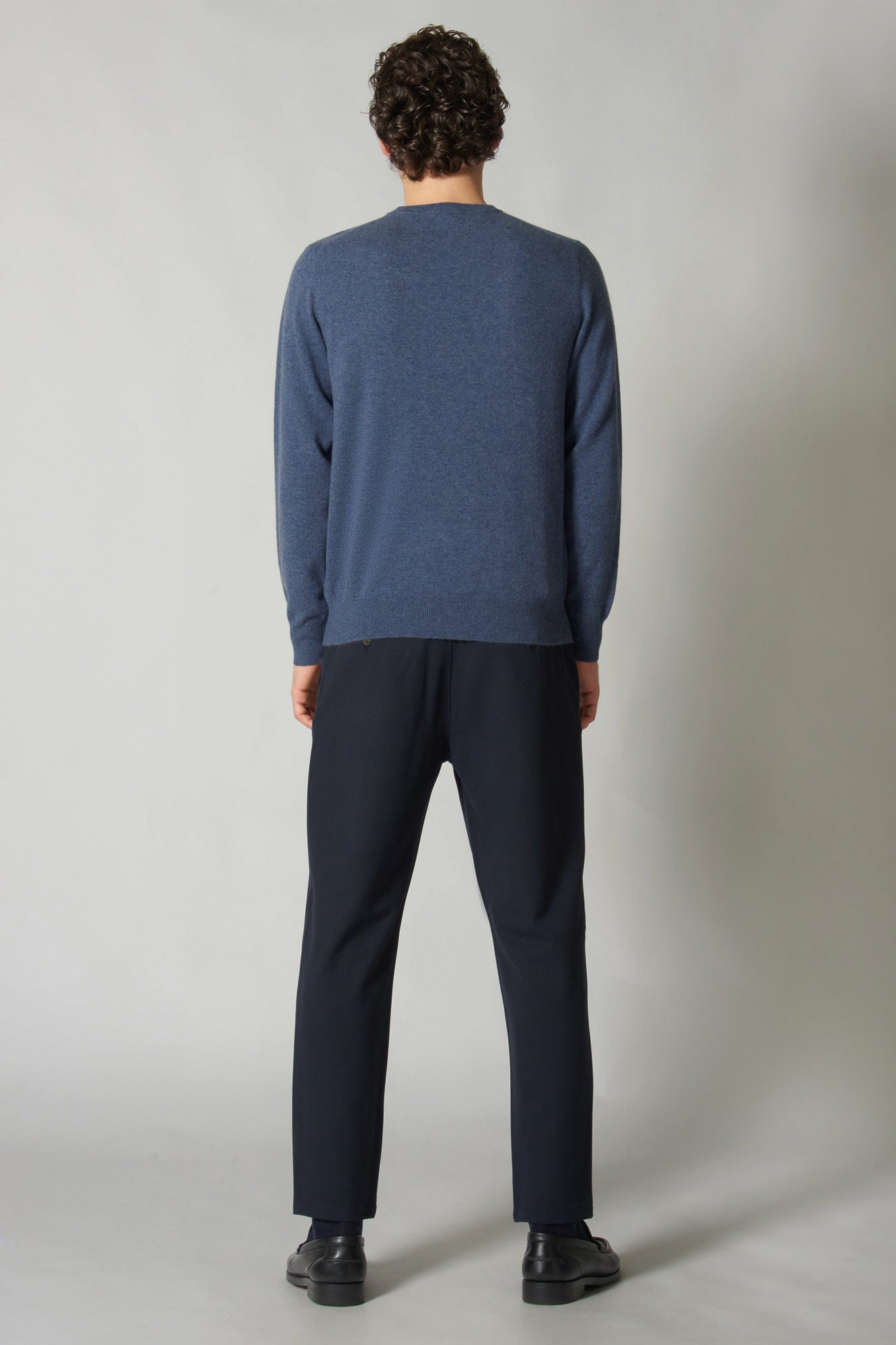 Maglia Girocollo in Puro Cashmere Denim Scuro