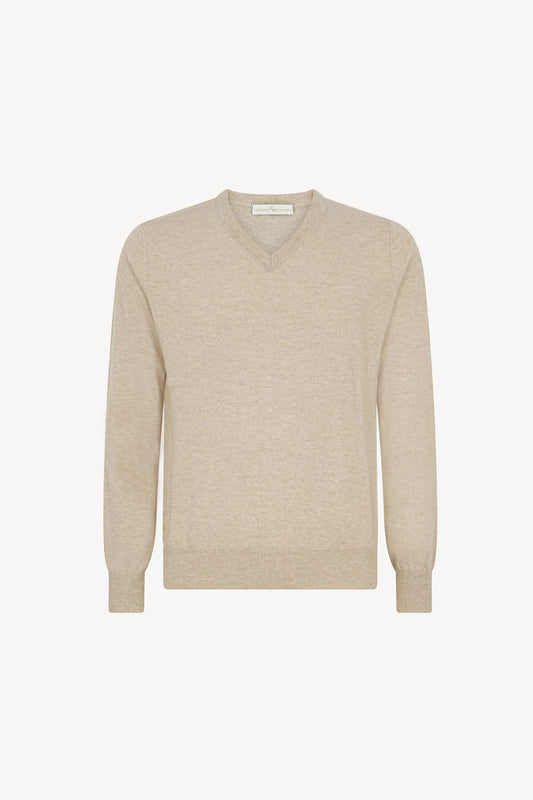 Maglia Scollo a V in Puro Cashmere Avena