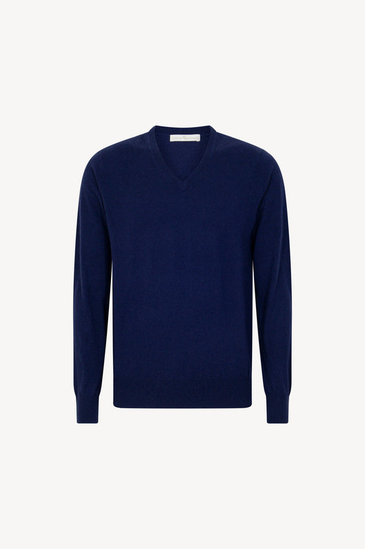 Maglia Scollo a V in Puro Cashmere Ink Blue