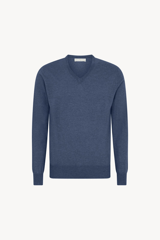 Maglia Scollo a V in Puro Cashmere Denim Scuro
