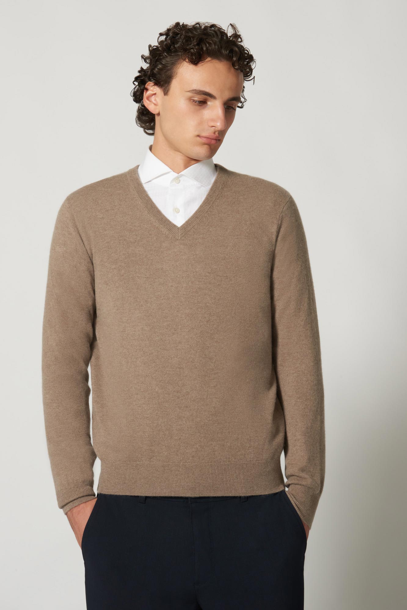 Maglia Scollo a V in Puro Cashmere Dune