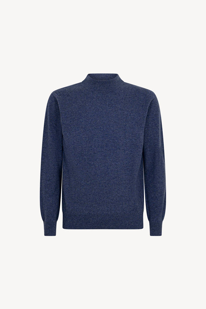 Maglia a Lupetto in Puro Cashmere Denim Scuro