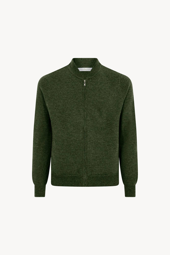 Pure Cashmere Loden Zip-Up Bomber Cardigan