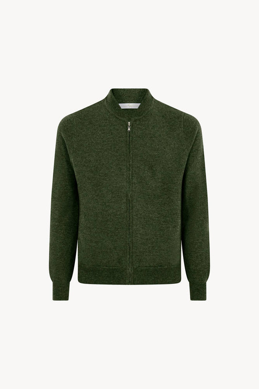 Cardigan a Bomber con Zip in Puro Cashmere Loden