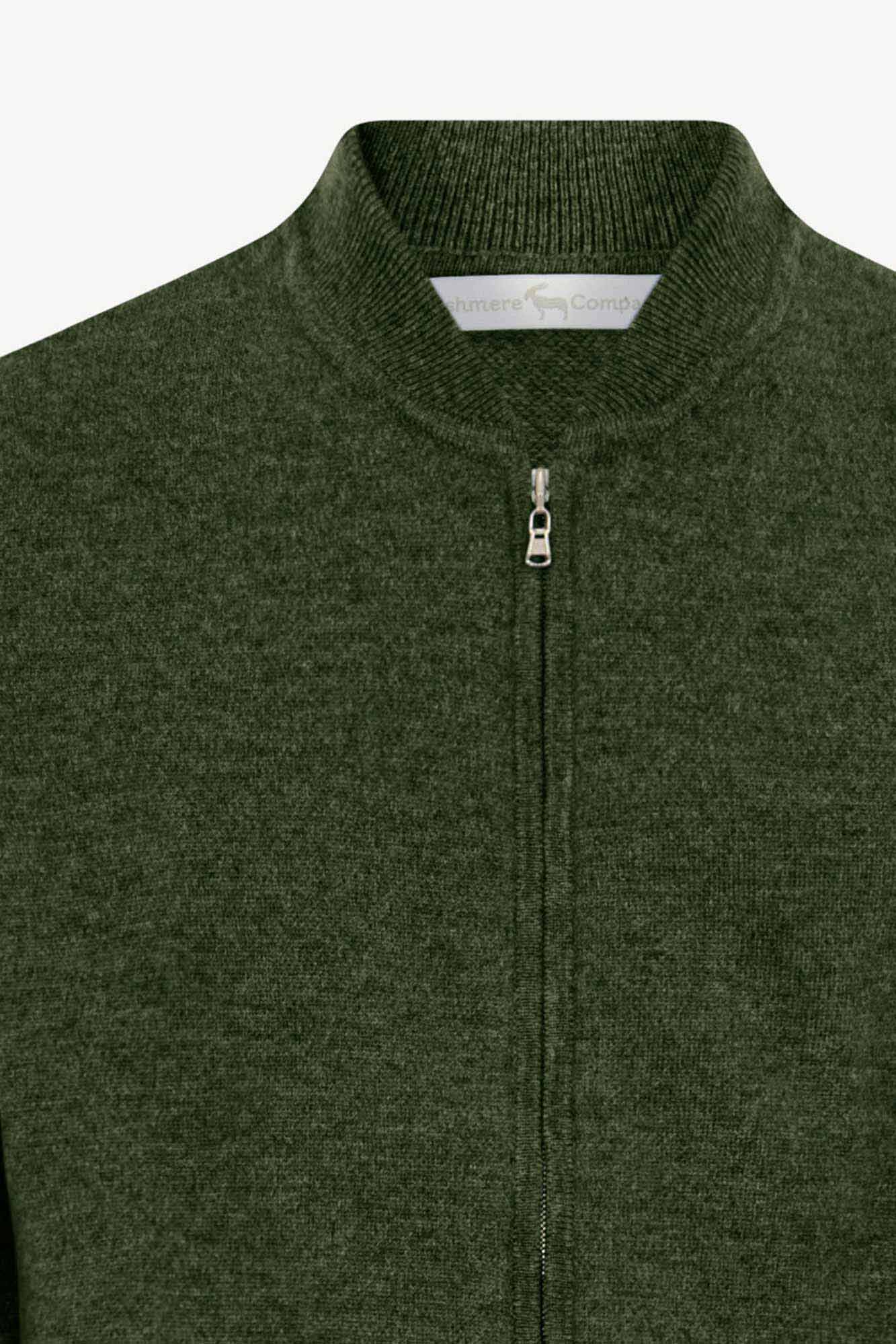 Pure Cashmere Loden Zip-Up Bomber Cardigan