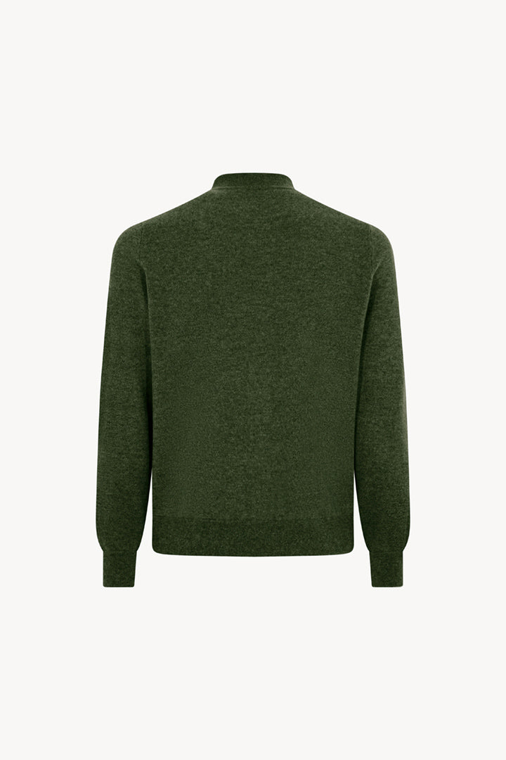 Loden Green Pure Cashmere Cardigan Bomber-Style with Full Zip