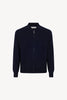 Bomber Cardigan with Zip in Pure Cashmere Navy