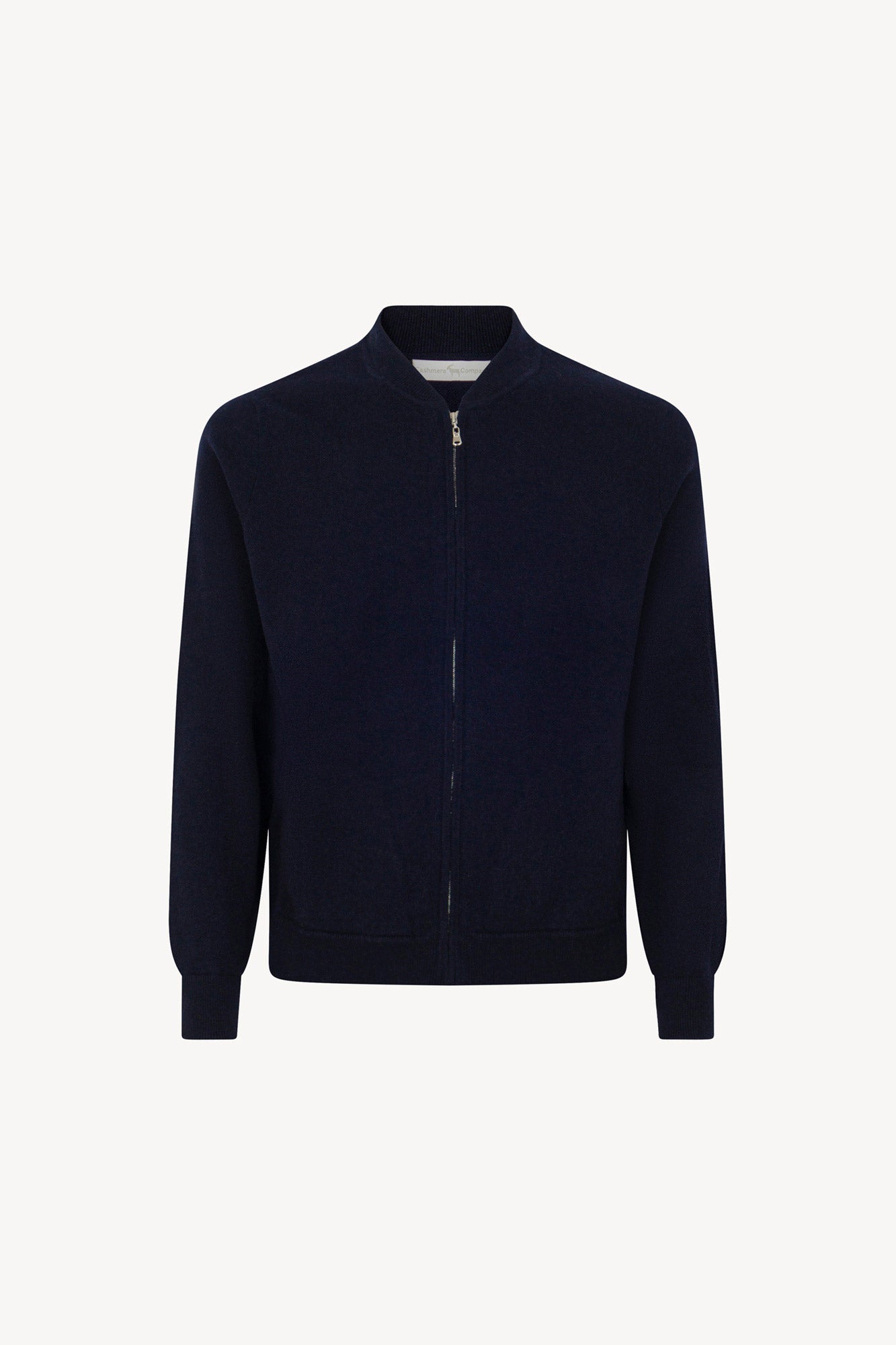 Bomber Cardigan with Zip in Pure Cashmere Navy