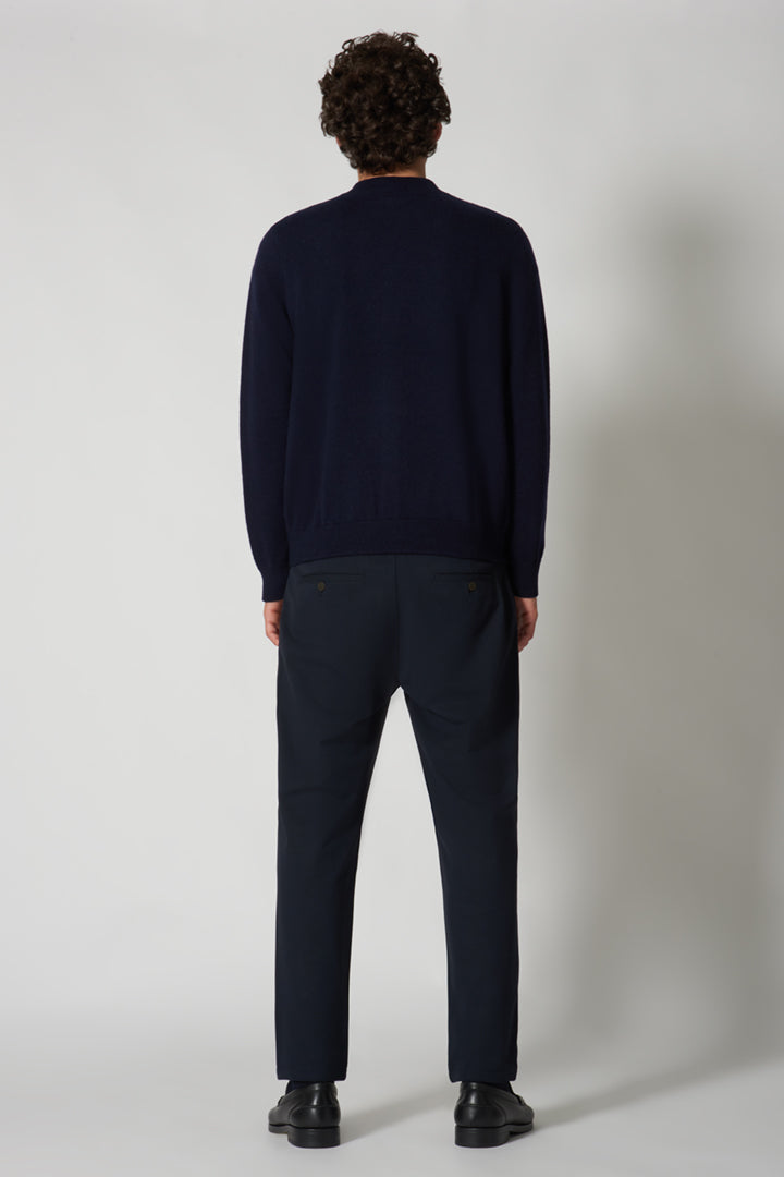 Navy Pure Cashmere Cardigan Bomber-Style with Full Zip