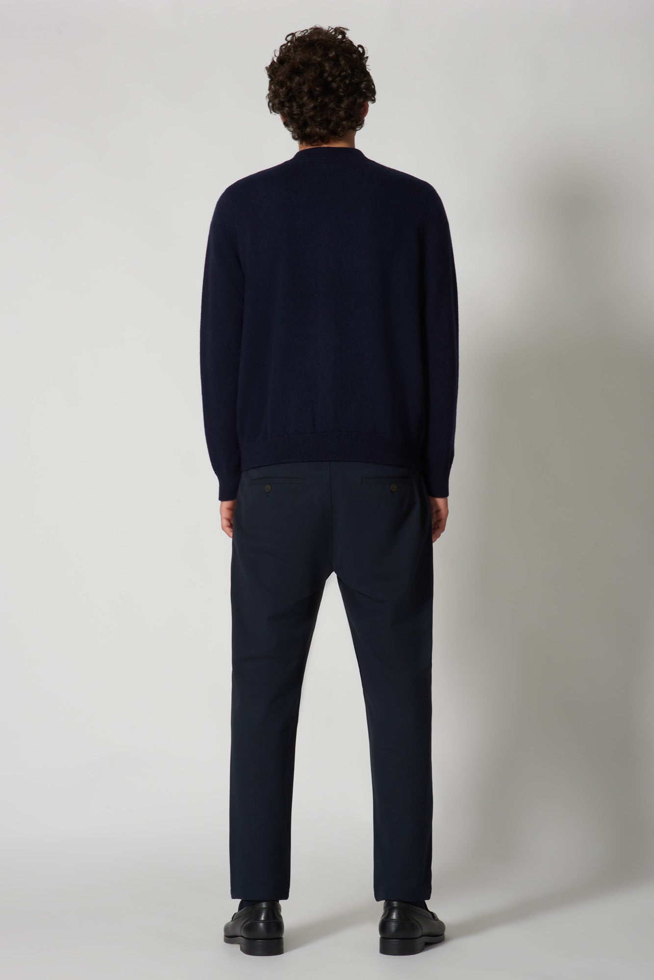 Bomber Cardigan with Zip in Pure Cashmere Navy