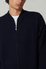 Bomber Cardigan with Zip in Pure Cashmere Navy