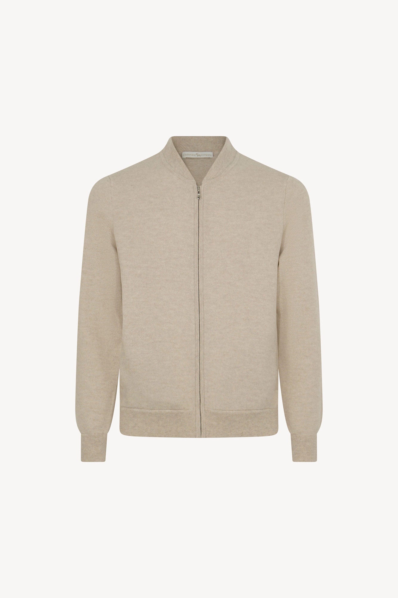 Cardigan a Bomber con Zip in Puro Cashmere Avena