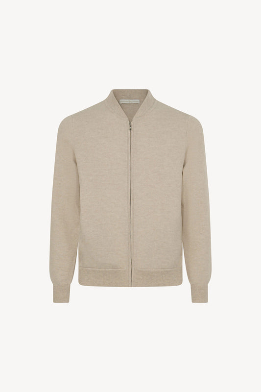 Cardigan a Bomber con Zip in Puro Cashmere Avena