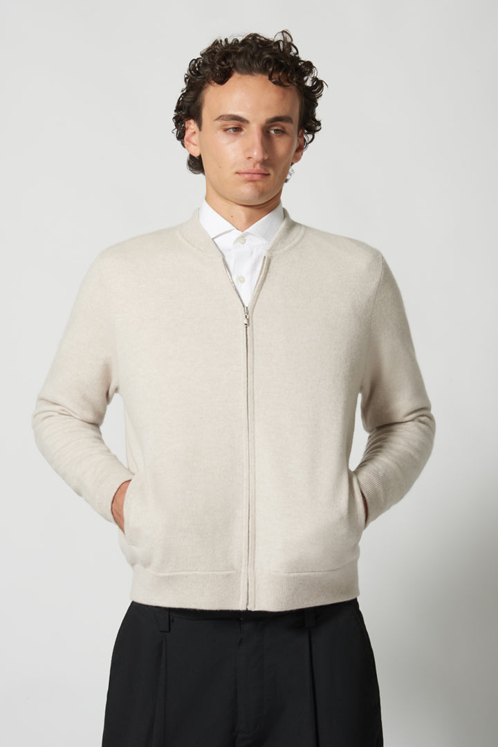 Oat Pure Cashmere Cardigan Bomber-Style with Full Zip