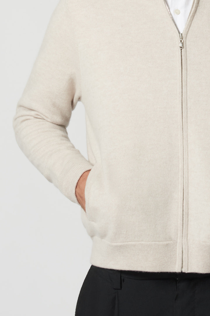 Oat Pure Cashmere Cardigan Bomber-Style with Full Zip