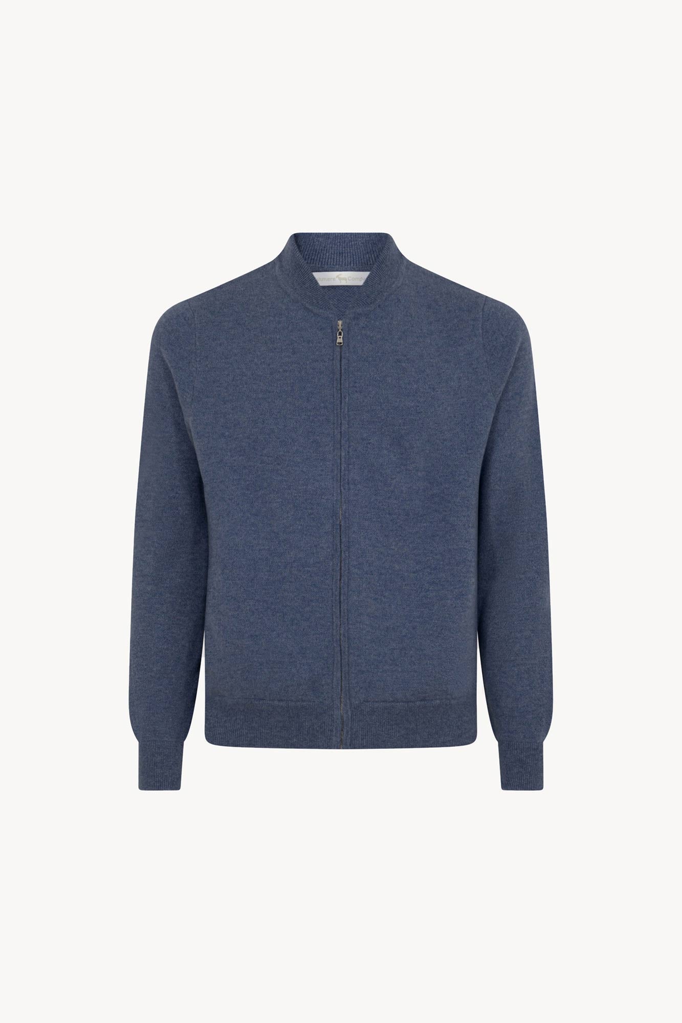 Cardigan a Bomber con Zip in Puro Cashmere Denim Scuro