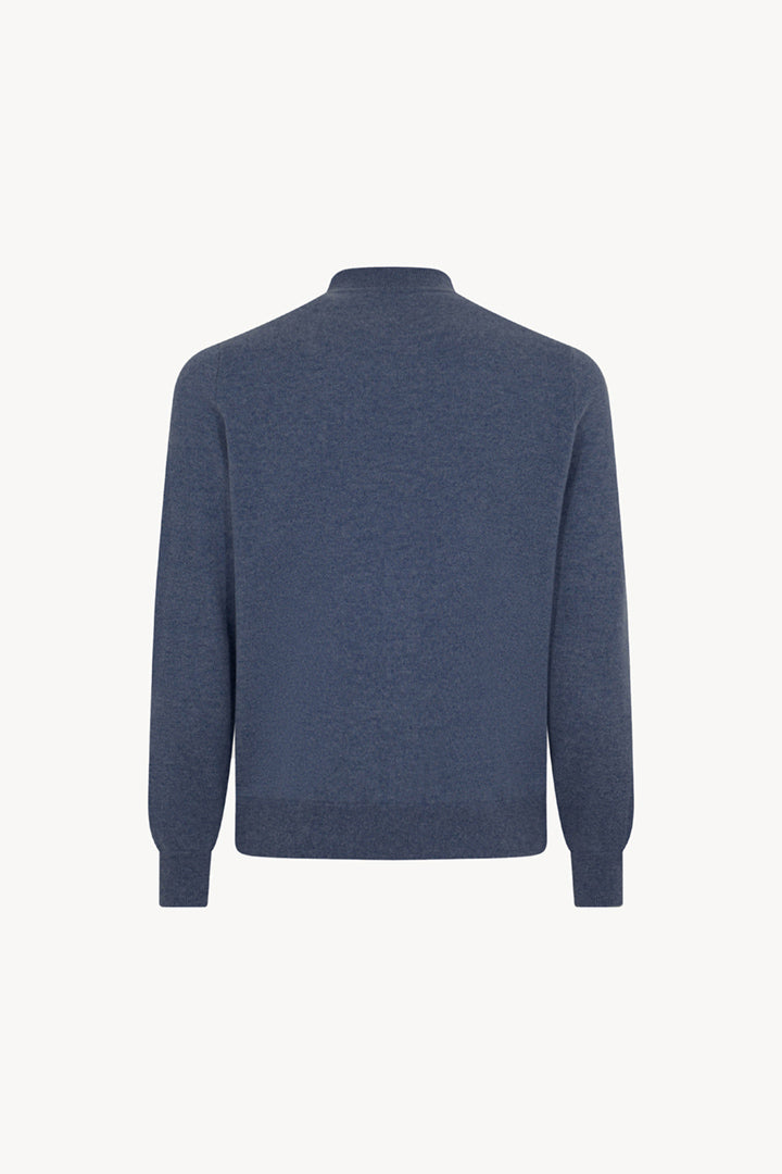 Dark Denim Pure Cashmere Cardigan Bomber-Style with Full Zip