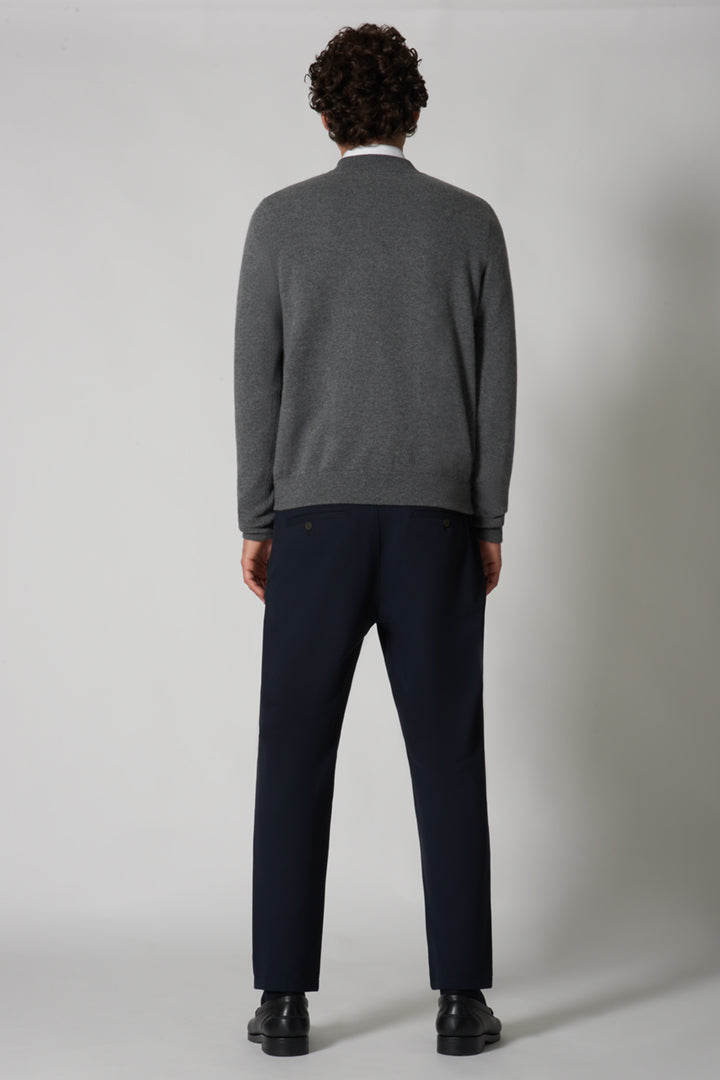Dark Grey Pure Cashmere Cardigan Bomber-Style with Full Zip