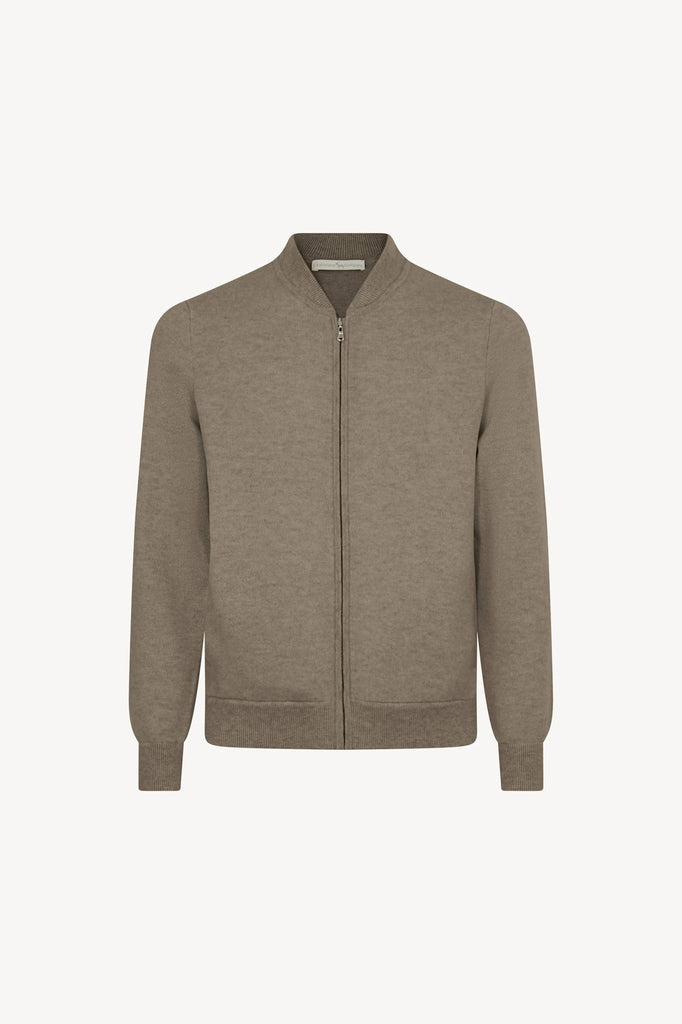 Bomber Cardigan with Zip in Pure Cashmere Dune