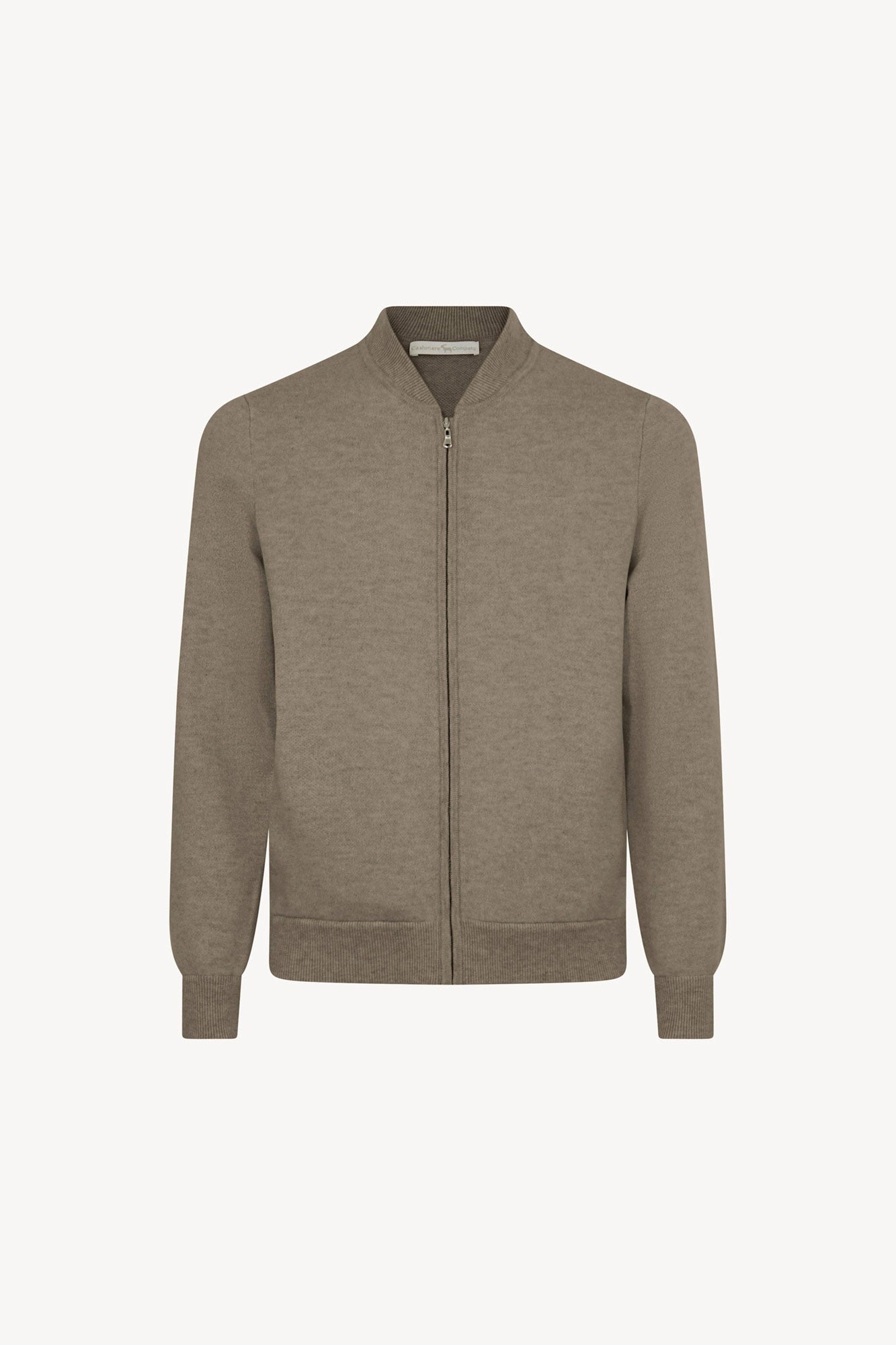 Bomber Cardigan with Zip in Pure Cashmere Dune