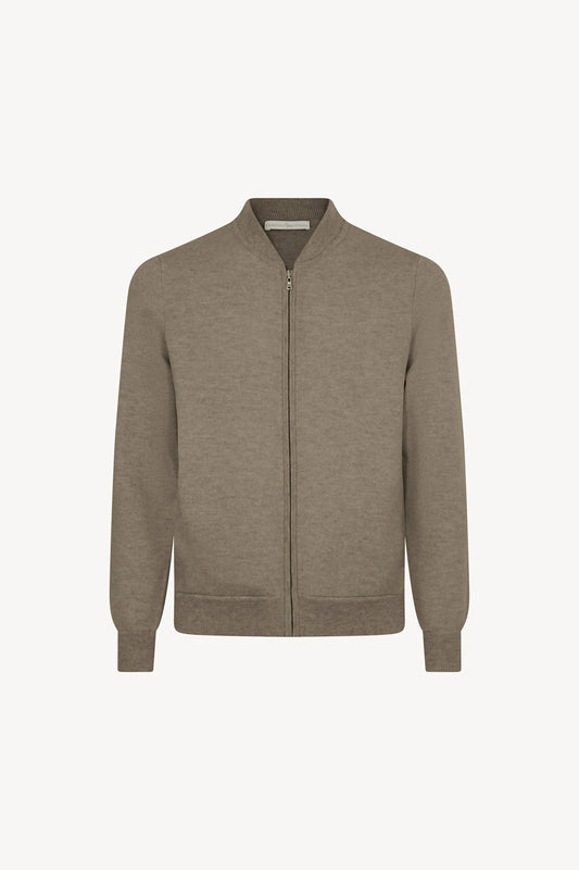 Cardigan a Bomber con Zip in Puro Cashmere Dune