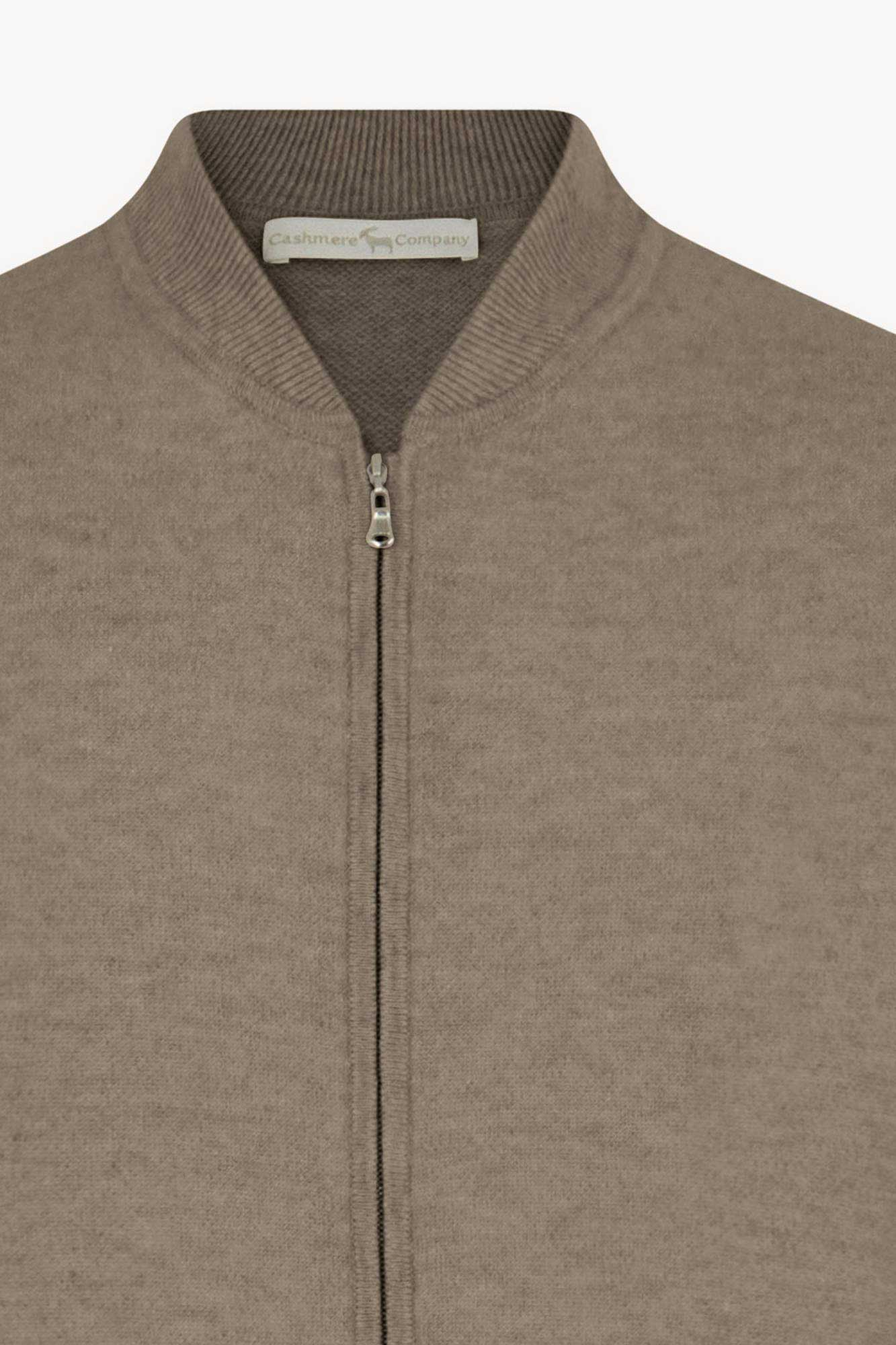 Bomber Cardigan with Zip in Pure Cashmere Dune