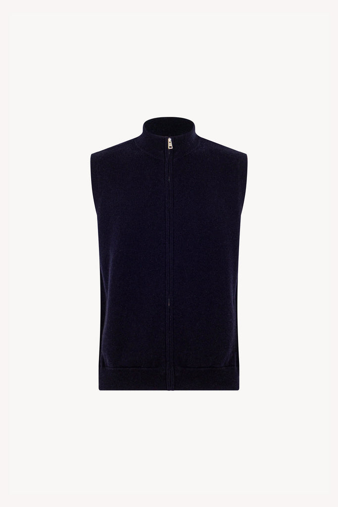 Gilet con Zip in Puro Cashmere Navy