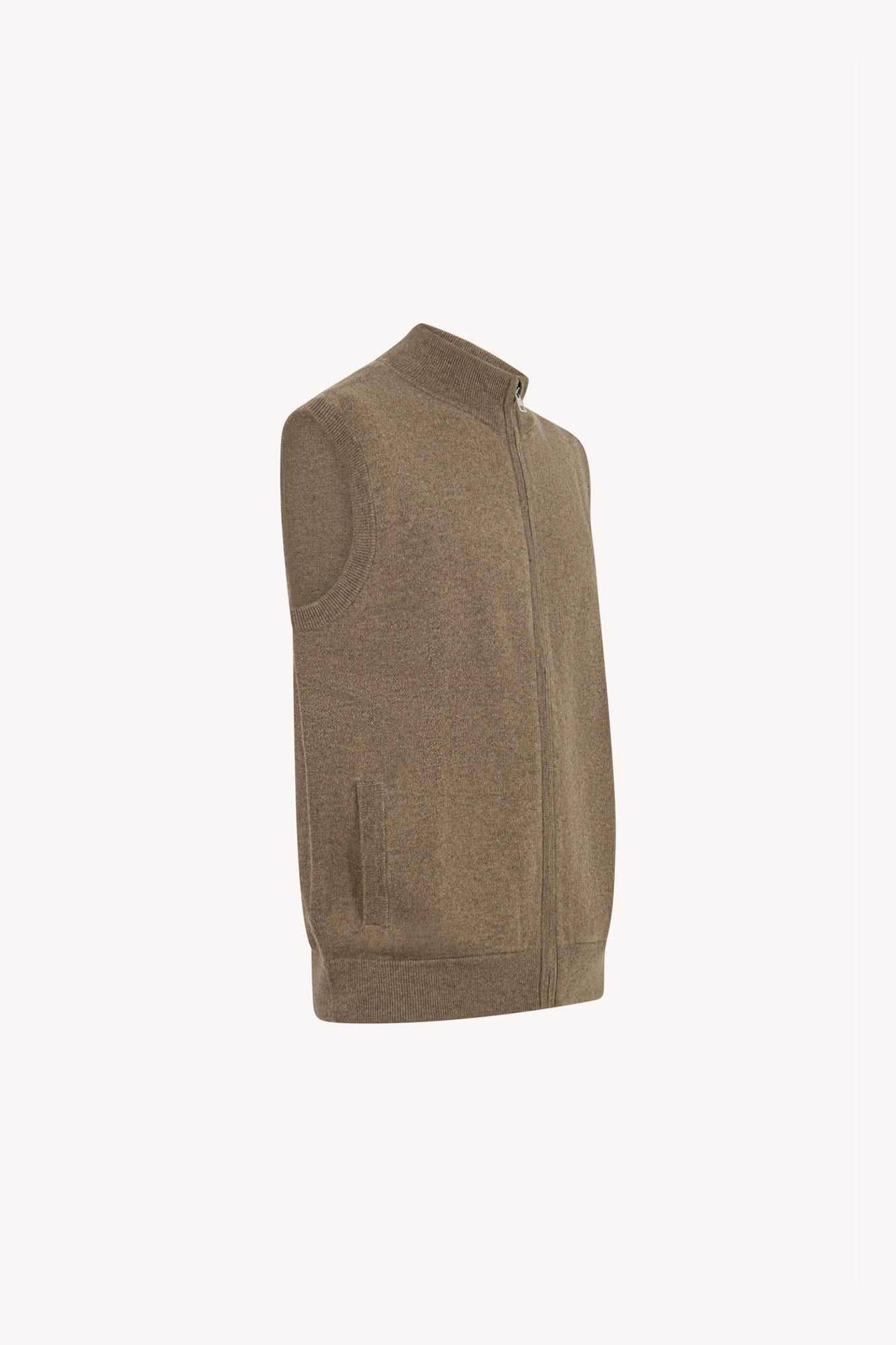 Gilet con Zip in Puro Cashmere Dune