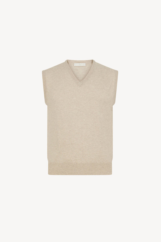 Gilet Scollo a V in Puro Cashmere Avena