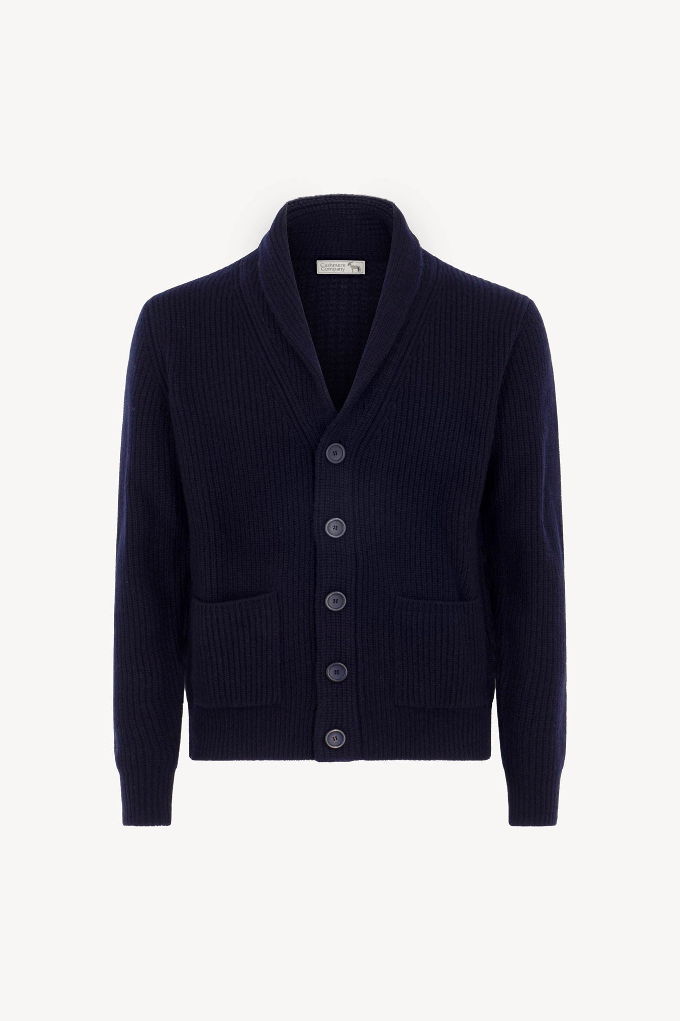 Cardigan Collo a Scialle a Costa Inglese in Puro Cashmere Navy