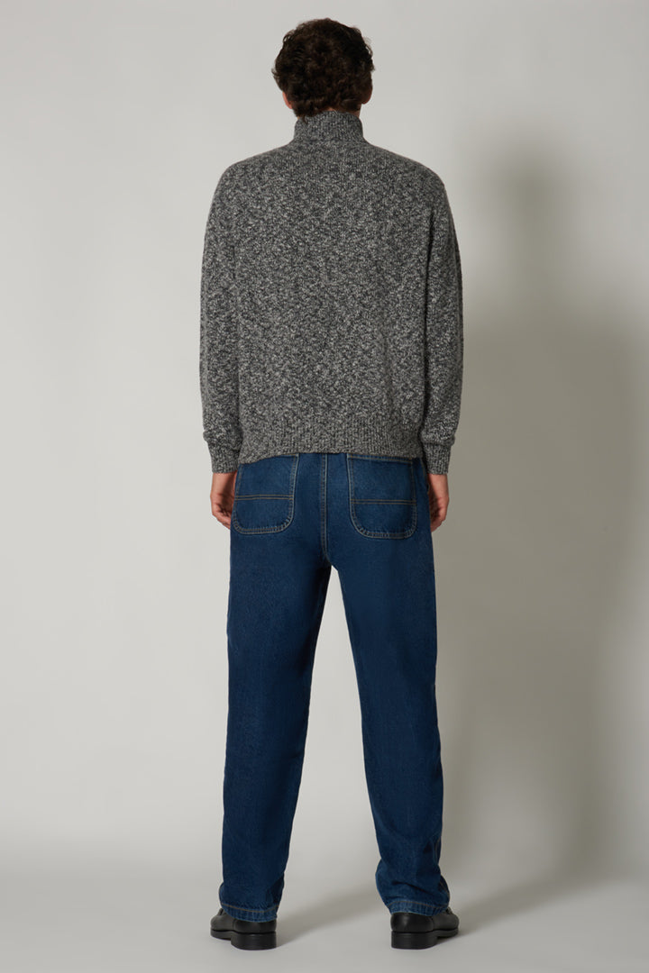 Dolcevita in Filato Bottonato in Puro Cashmere Blu bottonato