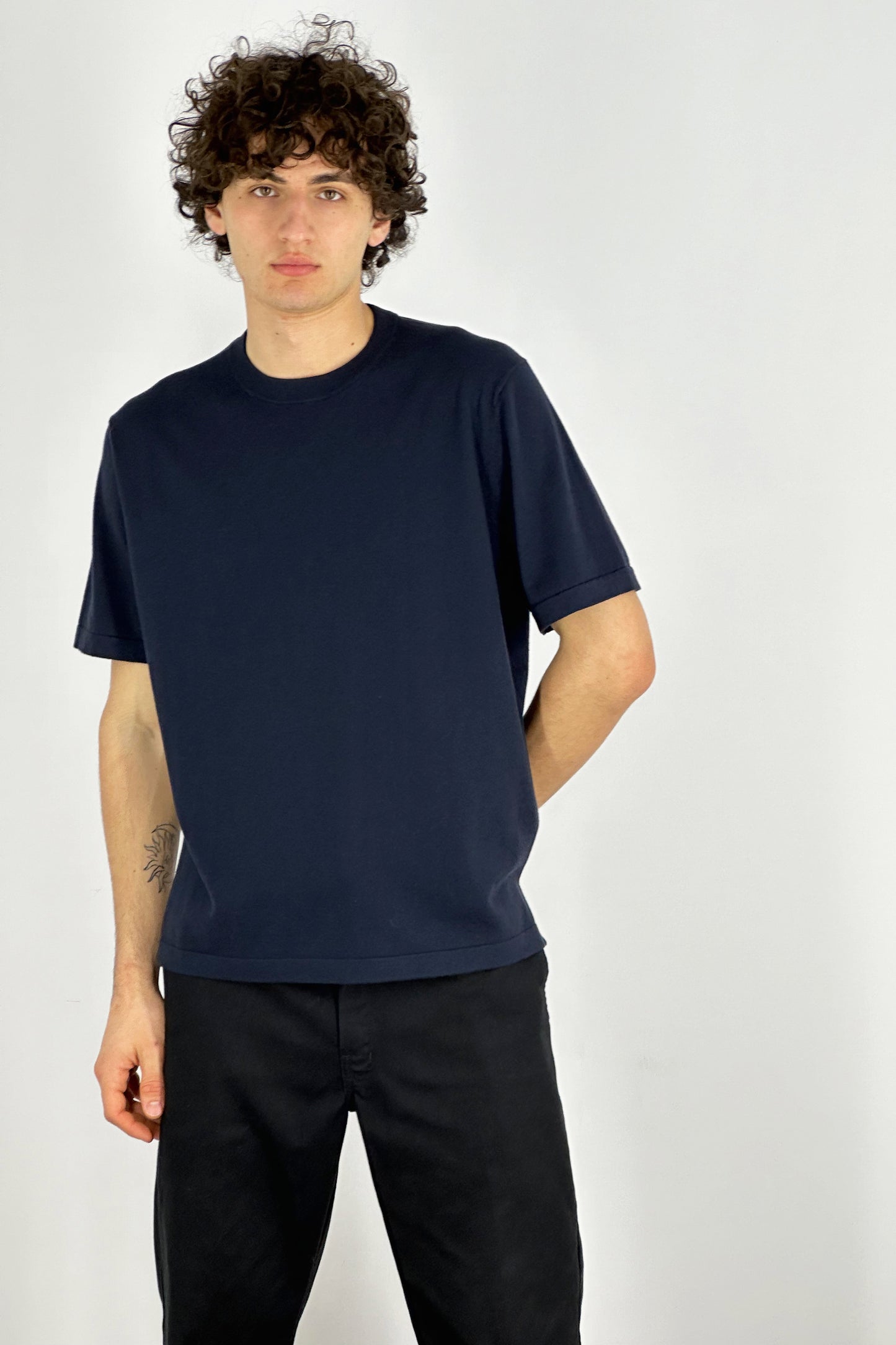 Cotton - Cashmere Crew Neck Half Sleeve