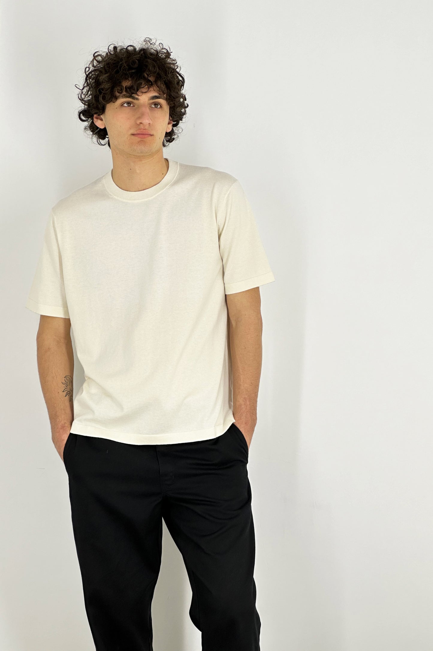 Cotton - Cashmere Crew Neck Half Sleeve